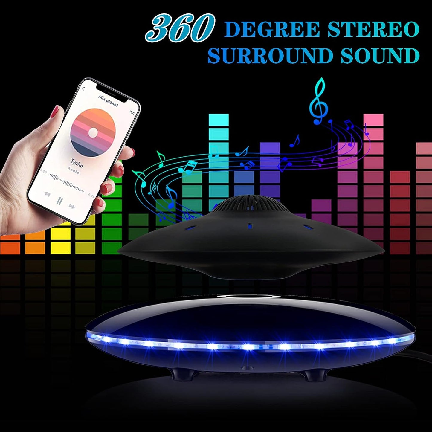 RUIXINDA Magnetic Levitating Bluetooth Speaker, Levitating UFO Speakers with LED Lights, 360 Degree Rotation,Wireless Floating Speakers for Home Office Decor Cool Tech Gadgets,Creative Gifts